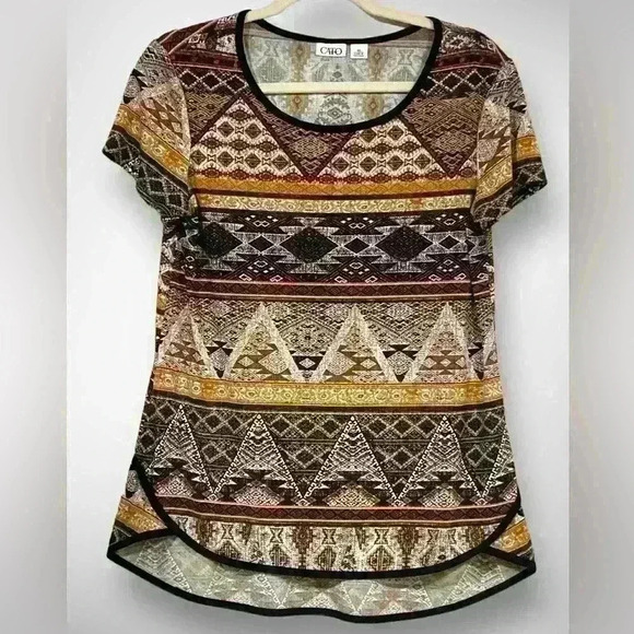 Cato Tops - Women’s Geometric Aztec Striped Short Sleeve Lightweight Blouse Size XS